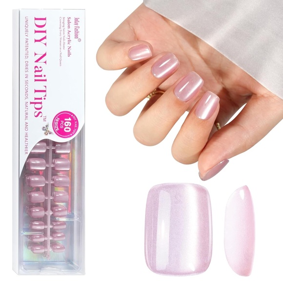 160 Pieces Pink Aurora Cat Eye Short Square Press On Nails - Picture 1 of 7